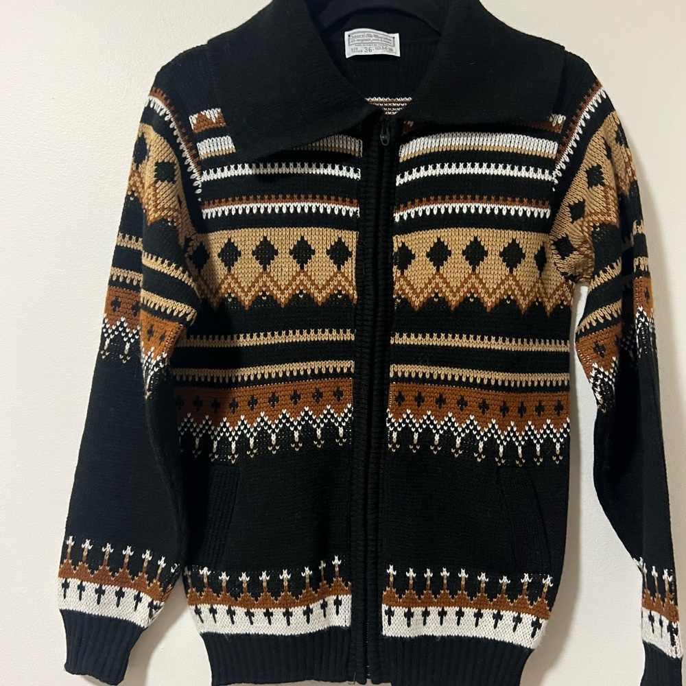 Fair Isle Zip Sweater Jacket - Brown & Cream Pattern
